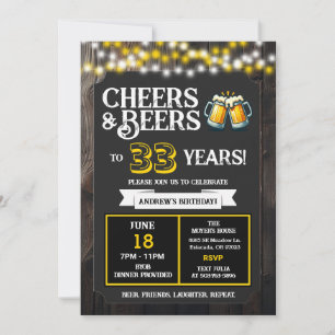 Cheers and Beers to 33 Years Backyard BBQ Birthday Invitation