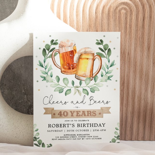 Cheers and Beers to 40 Years Adult Man Birthday Invitation (Creator Uploaded)