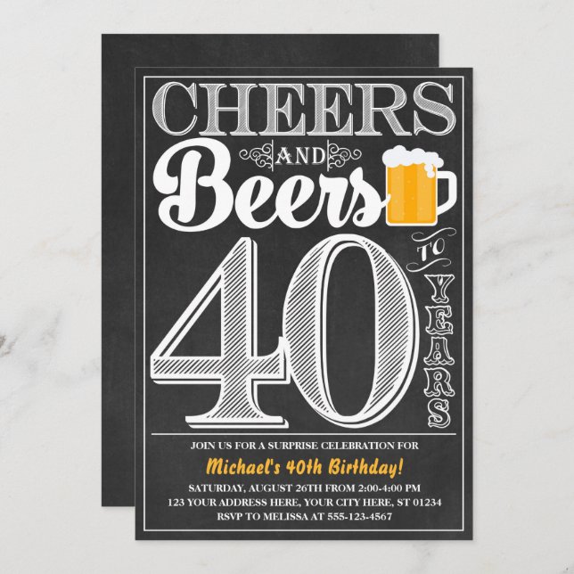 Cheers and Beers to 40 Years Birthday Invitation (Front/Back)