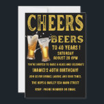 Cheers and Beers to 40 Years Funny Birthday Invitation<br><div class="desc">Celebrate a legendary 40th birthday with this bold and fun "Cheers and Beers to 40 Years" party invitation! Perfect for beer lovers and anyone who enjoys good times with great friends, this invitation sets the tone for a night filled with laughter, drinks, and unforgettable memories. Featuring beer mugs with a...</div>