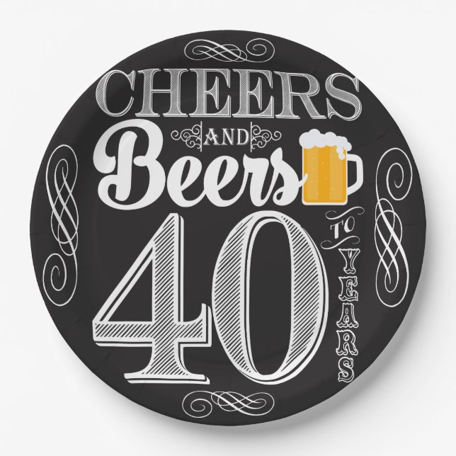 Cheers and Beers to 40 Years Paper Plates 9" (Front)