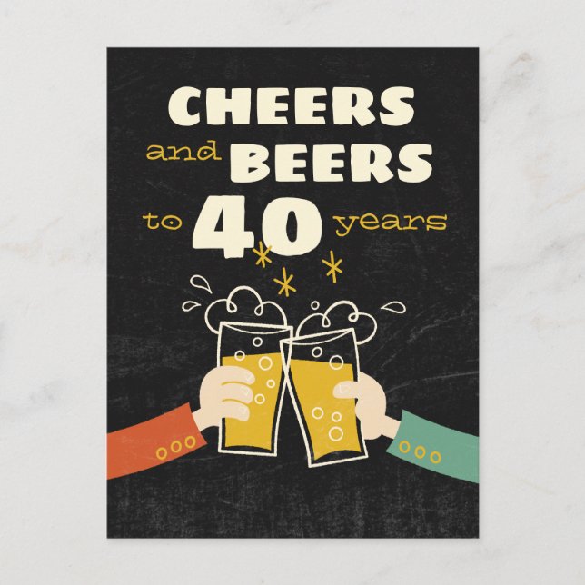 Cheers And Beers To 40 Years Retro Birthday Postcard (Front)