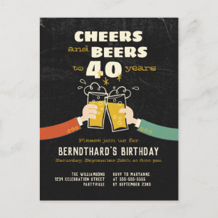 Cheers And Beers To 40 Years Retro Invitation Postcard
