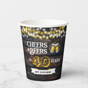Cheers and Beers to 40 Years Rustic Birthday Paper Cups