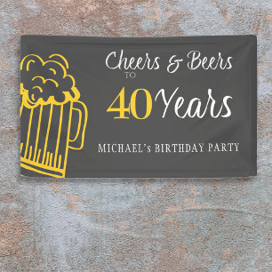 Cheers and beers to 40 years typography birthday banner