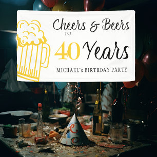 Cheers and beers to 40 years typography birthday banner