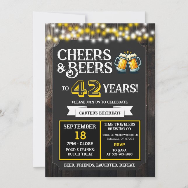 Cheers and Beers to 42 Years Brewery Birthday Invitation (Front)