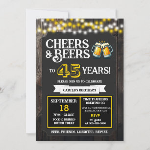 Cheers and Beers to 45 Years Brewery Birthday Invitation