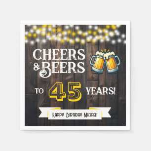 Cheers and Beers to 45 Years Rustic Birthday Party Napkin