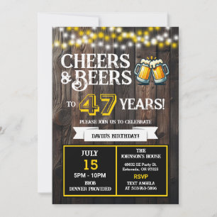 Cheers and Beers to 47 Years Backyard BBQ Birthday Invitation