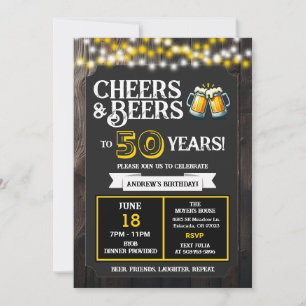 Cheers and Beers to 50 Years Backyard BBQ Birthday Invitation