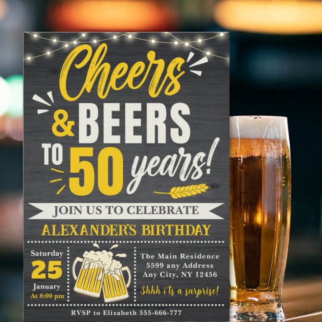 Cheers and Beers to 50 Years, Beer-Themed  Invitation (Creator Uploaded)