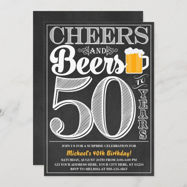Cheers and Beers to 50 Years Birthday Invitation (Front/Back)
