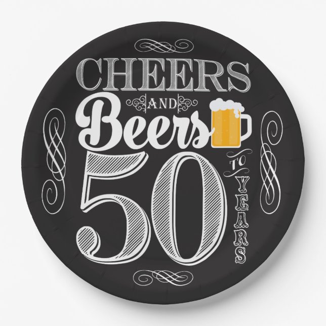 Cheers and Beers to 50 Years Paper Plates 9" (Front)