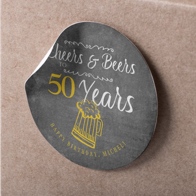 Cheers and beers to 50 years typography birthday classic round sticker (Creator Uploaded)