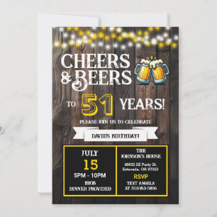Cheers and Beers to 51 Years Backyard BBQ Birthday Invitation