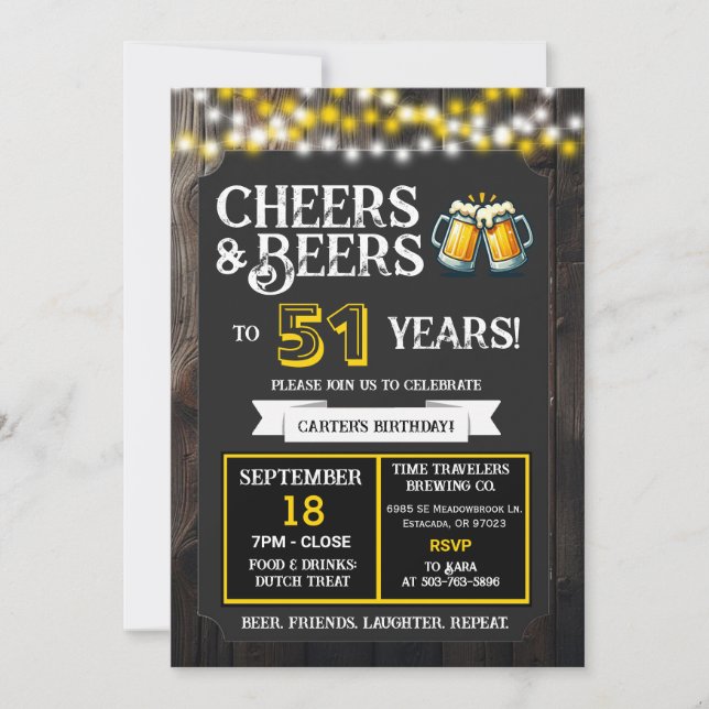 Cheers and Beers to 51 Years Brewery Birthday Invitation (Front)