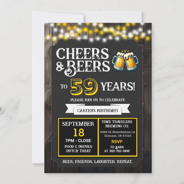 Cheers and Beers to 59 Years Brewery Birthday Invitation (Front)