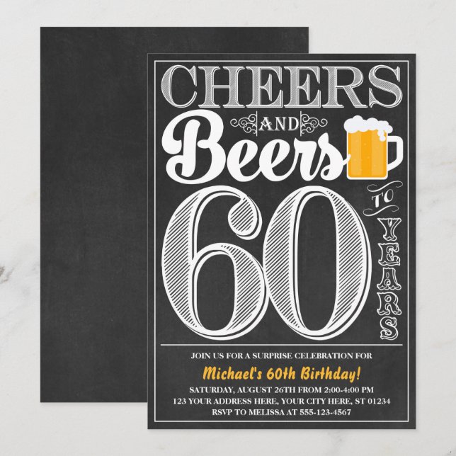 Cheers and Beers to 60 Years Birthday Invitation (Front/Back)