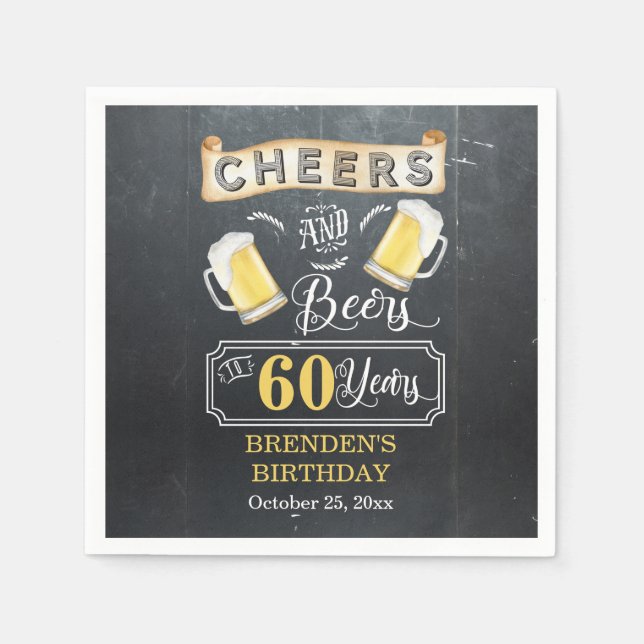 Cheers and Beers to 60 Years Birthday Party   Napkin (Front)