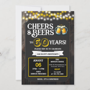 Cheers and Beers to 60 Years Surprise Backyard Invitation