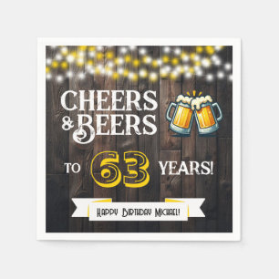 Cheers and Beers to 63 Years Rustic Birthday Party Napkin
