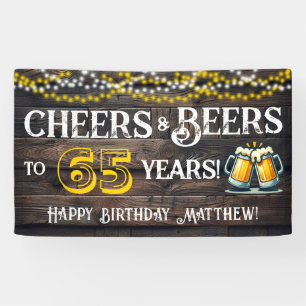 Cheers and Beers to 65 Years Birthday Party Banner