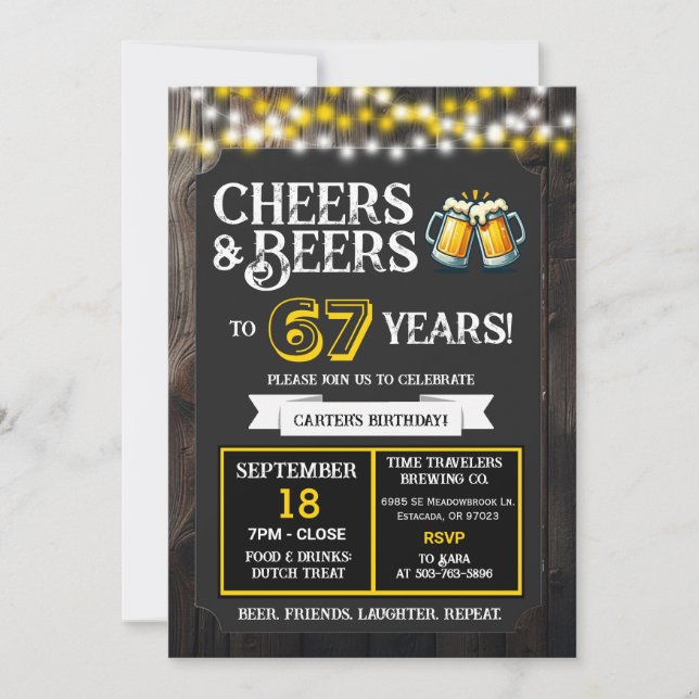 Cheers and Beers to 67 Years Brewery Birthday Invitation (Front)