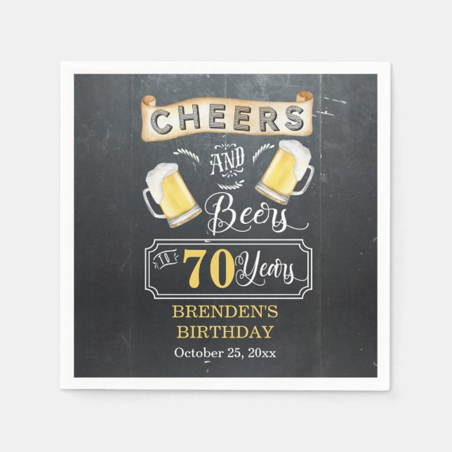 Cheers and Beers to 70 Years Birthday Party Napkin (Front)