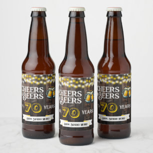 Cheers and Beers to 70 Years Rustic Birthday Beer Bottle Label