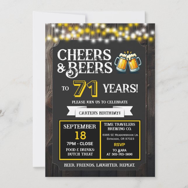 Cheers and Beers to 71 Years Brewery Birthday Invitation (Front)