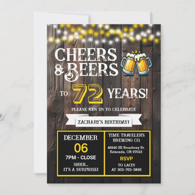 Cheers and Beers to 72 Years Surprise Brewery Invitation (Front)