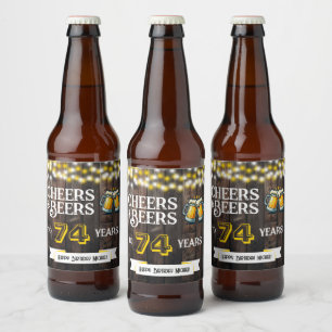 Cheers and Beers to 74 Years Rustic Birthday Beer Bottle Label
