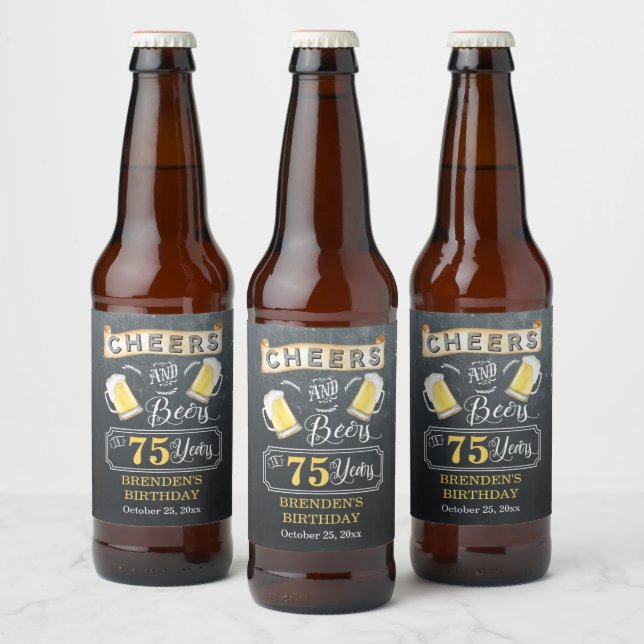 Cheers and Beers to 75 Years Birthday Party Beer Bottle Label (Bottles)