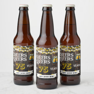 Cheers and Beers to 75 Years Rustic Birthday Beer Bottle Label