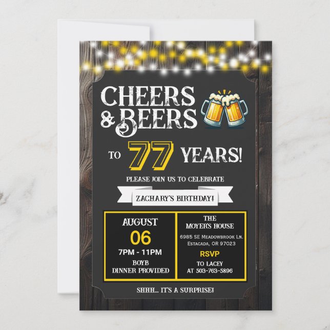 Cheers and Beers to 77 Years Surprise Backyard Invitation (Front)