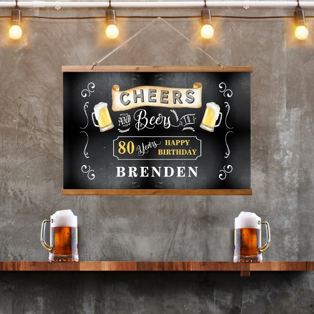 Cheers and Beers to 80 Years Birthday Party Hanging Tapestry (Creator Uploaded)