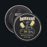 Cheers and Beers to 90 Years Birthday  Bottle Opener<br><div class="desc">Celebrate your 90th Birthday in style with this rustic "Cheers and Beers" chalkboard vintage barroom look design.  Composite design by Holiday Hearts Designs (rights reserved).</div>