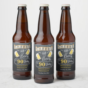 Cheers and Beers to 90 Years Birthday Party Beer Bottle Label