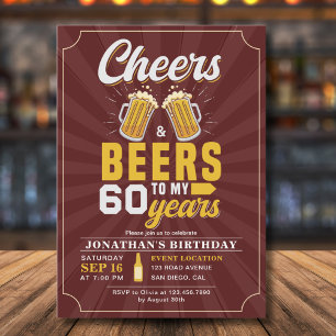 Cheers and Beers to my 60 Years Red Invitation