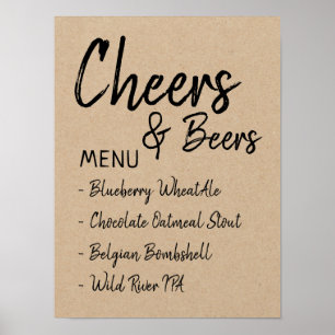 Cheers and Beers Wedding Bridal Shower Beer Menu Poster