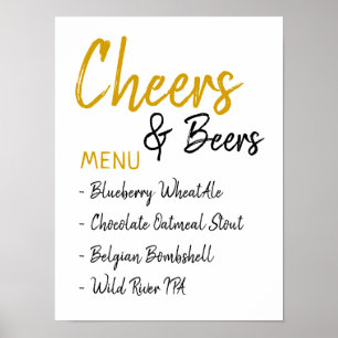 Cheers and Beers Wedding Bridal Shower Beer Menu Poster