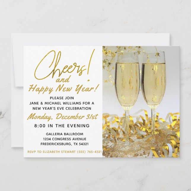 “Cheers and Happy New Year” Party Invitation (Front)