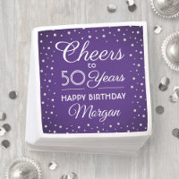 Cheers Any Birthday Silver Glitter Purple & White
