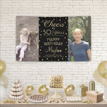 Cheers Any Year Birthday 2 Photo Black Gold 50th Banner<br><div class="desc">Celebrate a happy milestone birthday with a custom 2 photo black and gold party banner. Design features two images of your choice, modern script calligraphy customisable "Cheers to 50 Years" and gold faux foil confetti dots on a black background. Please note that text is printed colour, not metallic foil. The...</div>