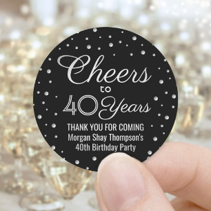 Cheers Any Year Birthday Black White Grey Silver Classic Round Sticker