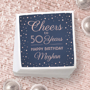 Cheers Any Year Birthday Glitter Navy Blue & Pink Napkin