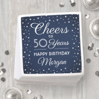 Cheers Any Year Birthday Glitter Navy Blue & White