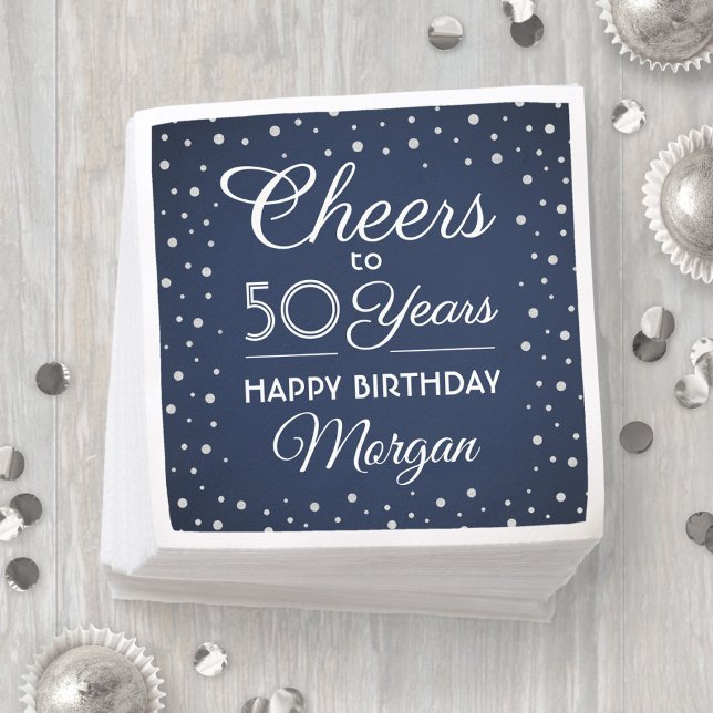 Cheers Any Year Birthday Glitter Navy Blue & White Napkin (Creator Uploaded)