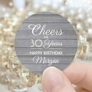 Cheers Any Year Birthday Party Grey Wood Rustic Classic Round Sticker